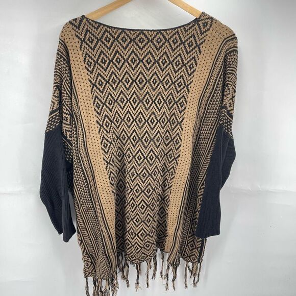 Westbound Womens Poncho Sweater Tassel Pullover Acrylic Blend Black Beige XL - Picture 10 of 10